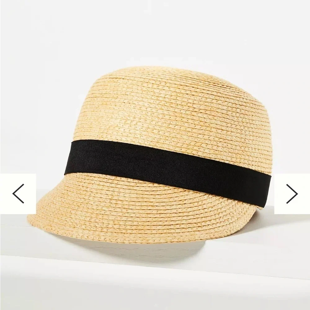 Anthropologie Straw Riding Cap Straw Hat with Black Band